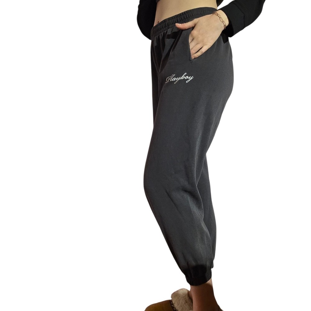 PlayboyxPacsun Charcoal Grey Jogger Sweatpants Women's Elastic Waist Cuffed Hem - Picture 3 of 4